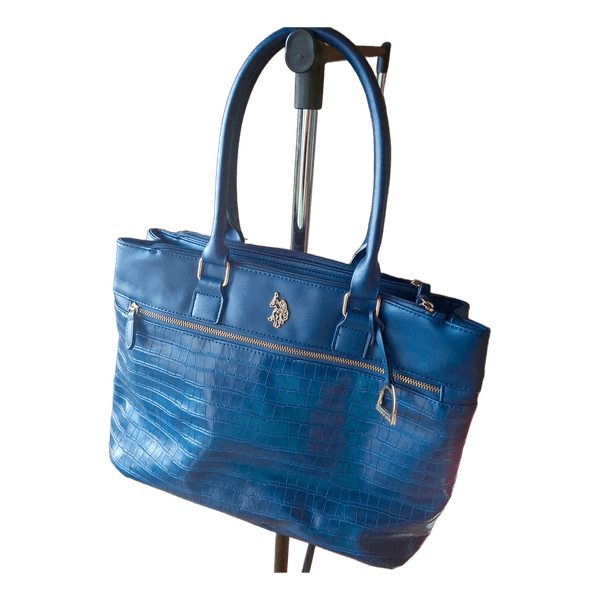 Blue faux leather handbag