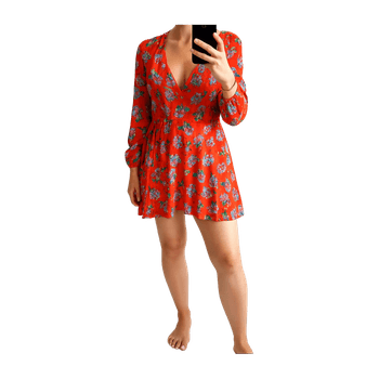 Red floral wrap dress