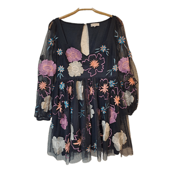 Black floral embroidered dress