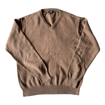 Men’s GANT V-neck sweater in muted brown.