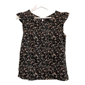 Musta kukkakuvioinen paita/pusero, cap sleeves, avoin selkä, Vila, koko S