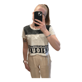 White graphic crop top