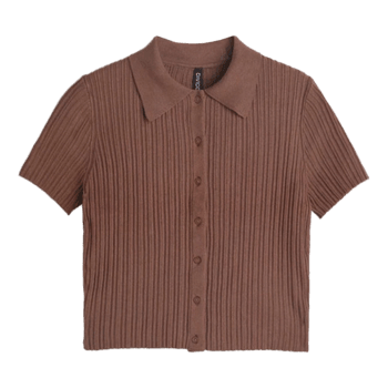 Brown ribbed button-up top