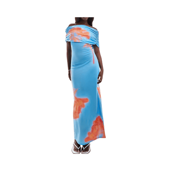 Turkoosi kukkakuviollinen maxi mekko