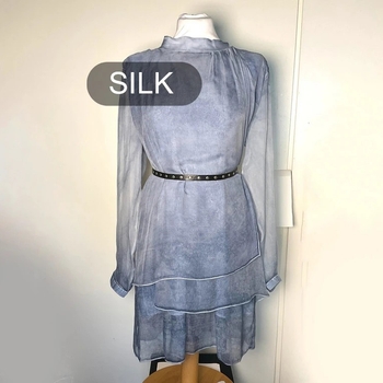 Silk 100% Italian Alba Moda ruffle summer party blue dress XS S M