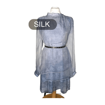 Silk 100% Italian Alba Moda ruffle summer party blue dress XS S M