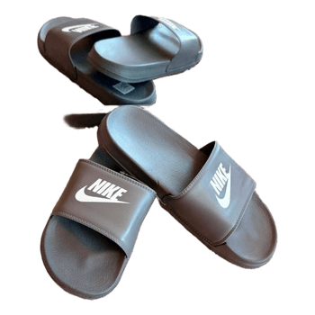 Grey Nike slides