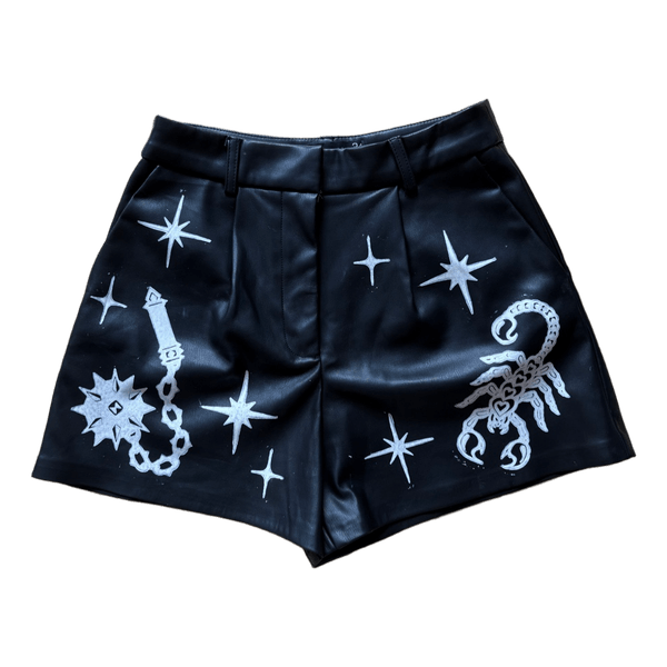 Black faux leather shorts