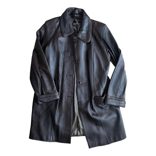 Purple long leather jacket