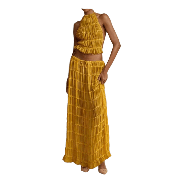 Yellow ruffled two piece set