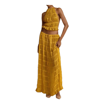 Yellow ruffled two piece set