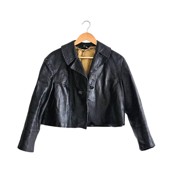 Cropped black leather jacket