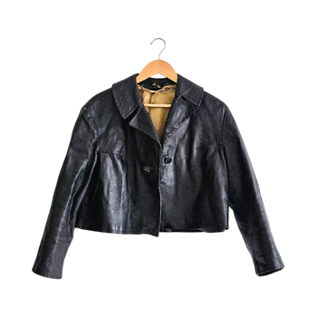 Cropped black leather jacket