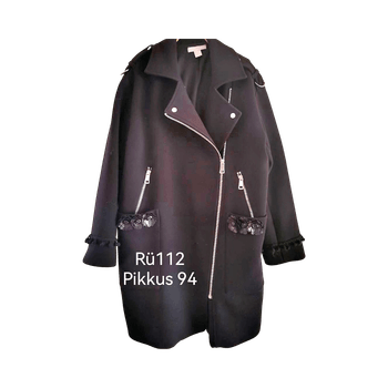 Black zip-up coat with floral details