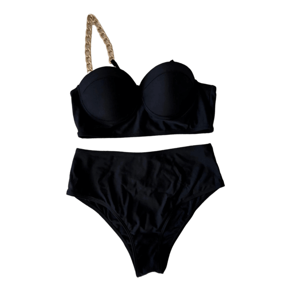 Black chain strap bikini set