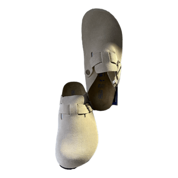 Beige suede Boston clogs