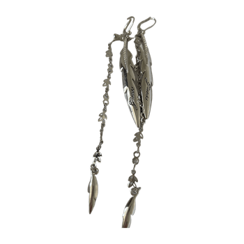 Silver feather drop earrings