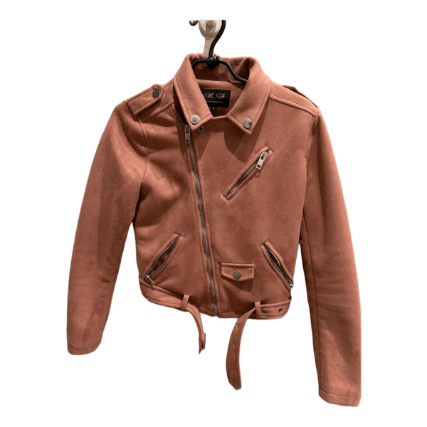 Pink suede biker jacket