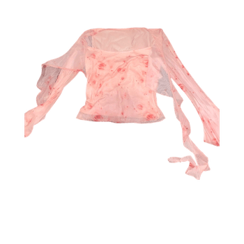 Vaaleanpunainen ruusukuvioinen mesh-toppi