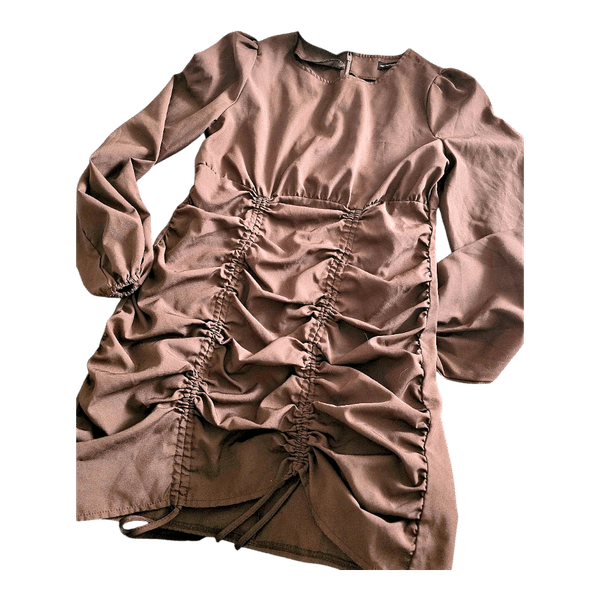Brown ruched mini dress