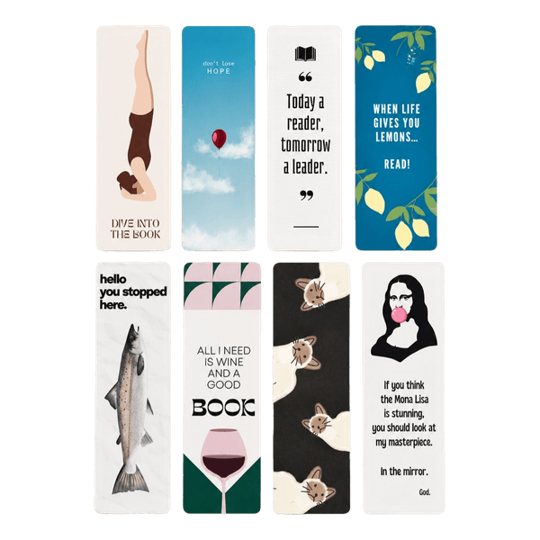 Set of 8 Handmade Laminated Double-Sided Bookmarks 5x16 cm | Cute & Funny Designs