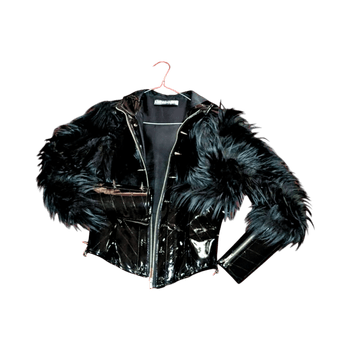 Black feathered faux leather jacket