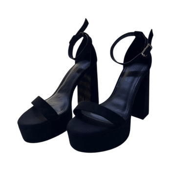 Black platform ankle-strap heels