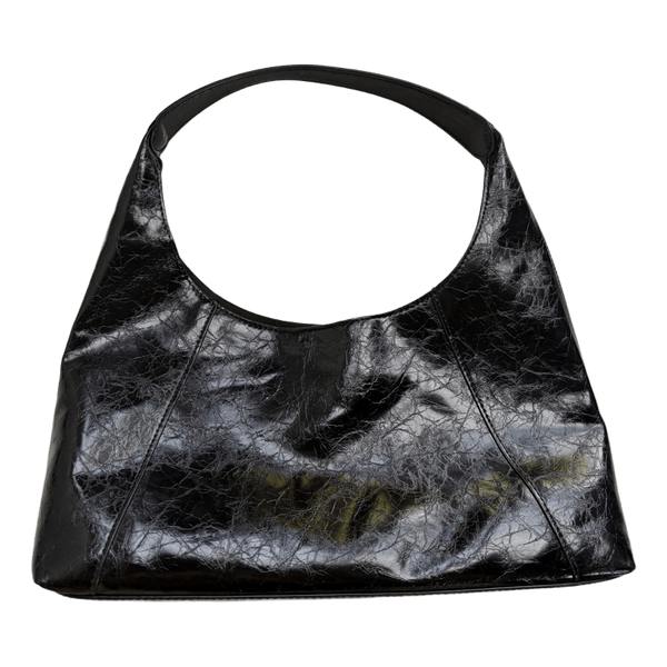 Black faux leather shoulder bag
