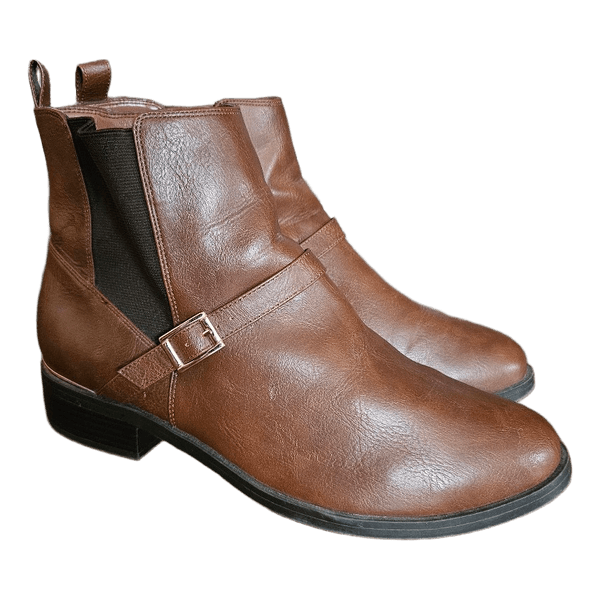 New Look Wide Fit Brown Buckle Chelsea Ankle Boots Size UK 9 EU 42