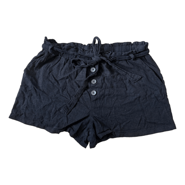 Black button front shorts