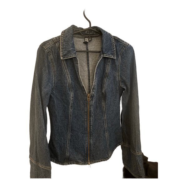 Mørkeblå denimjakke med lynlås