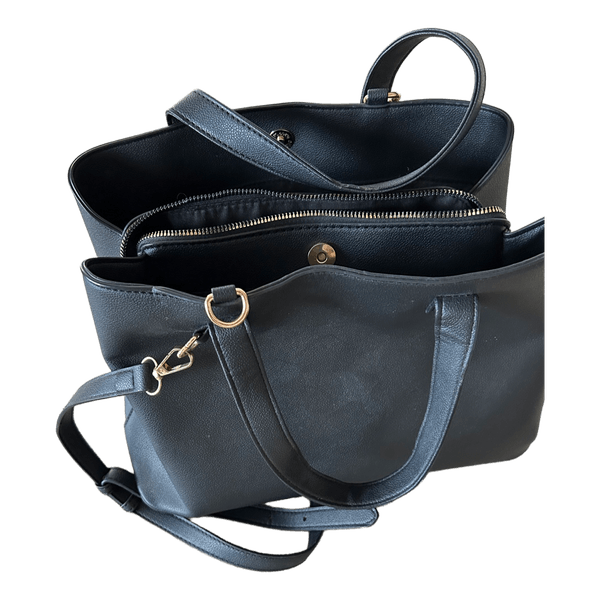 Black faux leather tote