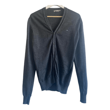 J.Lindeberg Merino Wool Knit Cardigan Grey Mens M Italy Preppy Minimalist