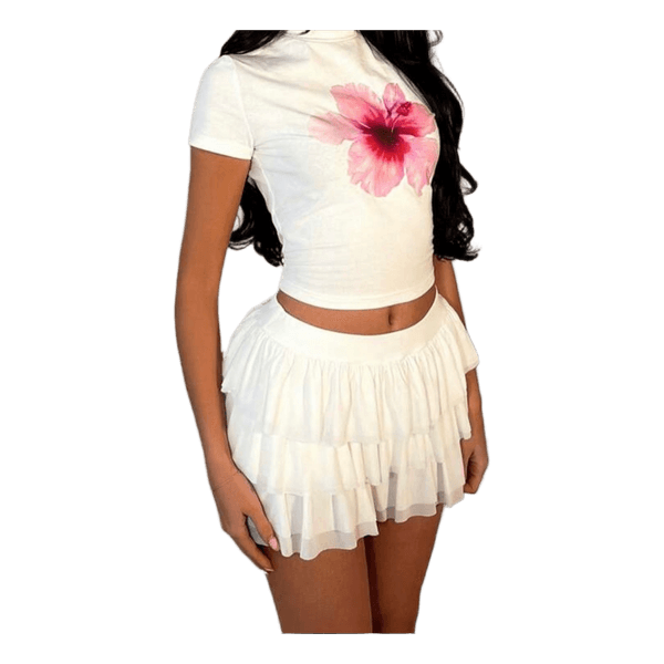 White Layered Skort / Skirt-Shorts (L)