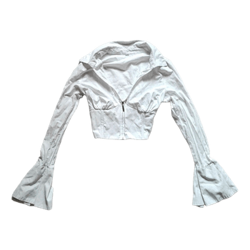 White zip-up crop top