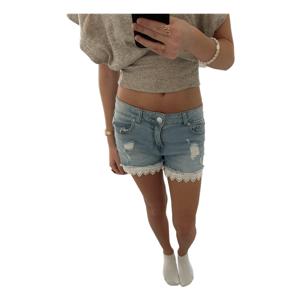 Blå denimshorts med blonder
