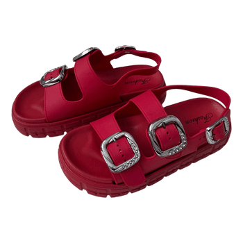 Red buckle sandals