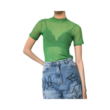 Green sheer mesh top