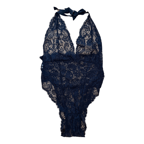Black lace halter bodysuit