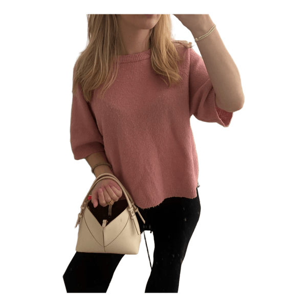 Rosa stickad kortärmad tröja