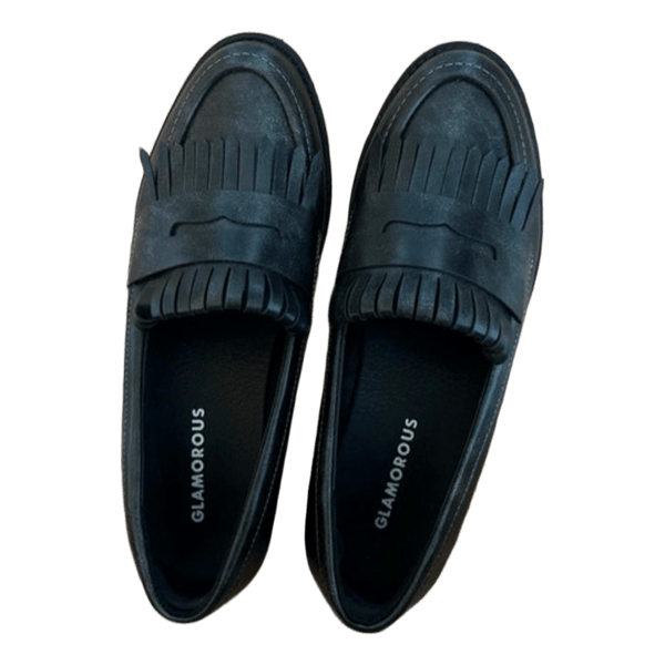 Black fringe loafers