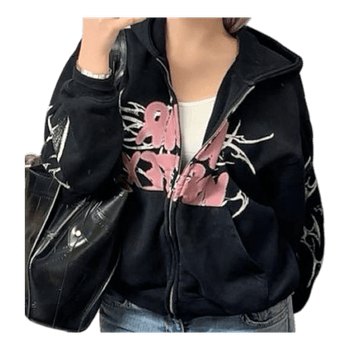Black graphic zip hoodie