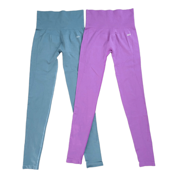 MyProtein Shape Seamless Training Leggings Bundle Stone Blue & Orchid - Size S (Fits XS)