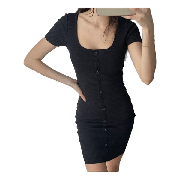 Black ribbed button dress