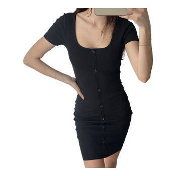 Black ribbed button dress