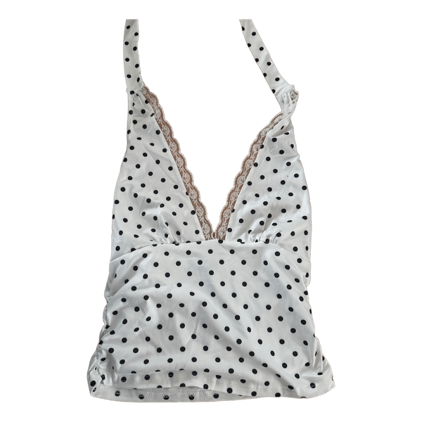 Valkoinen pilkullinen toppi XS-S