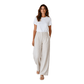 Beige linen wide-leg trousers