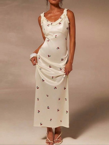 Cream cherry print dress