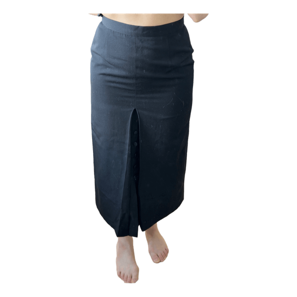 Black button detail midi skirt
