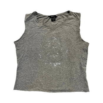 Grey sleeveless graphic tank top